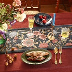 patdrea Designer Vintage Black Floral Velvet Table Runner 71 Inch Long, Pink Khaki Bouquets Pattern Table Mat, Decoration for Kitchen Dining Coffee Table Cabinet Banquet Thanksgiving,12"*71"
