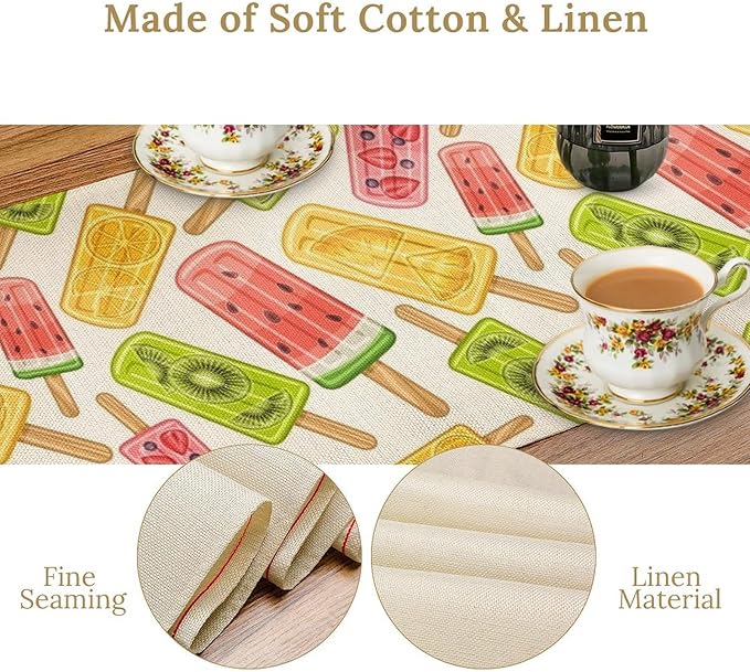 Ce Cream Table Runner, Cold Fruity Popsicles Summer Sweet Seasonal Dinner Runner for Party Holiday Home Kitchen Dining Table Decor 13"x90"