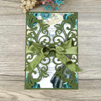 25PCS Olive Green Laser Cut Wedding Invitations Cards with Envelopes,Blank Inner Sheets,Ribbons for Wedding Bridal Shower Quinceañera Engagement Birthday Invites