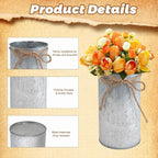 6" High Vase Centerpiece for Table, Rustic Farmhouse Mason Jars with Twine Bow, Vintage Galvanized Metal Flower Container for Wedding Home Decor (Silver, 6Pcs)