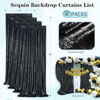 Black Sequin Backdrop 4 Panels 2FTx8FT Halloween Backdrop Curtains Party Backdrop Wedding Baby Shower Decoration
