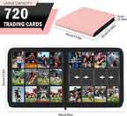 12 Pocket Card Binder, Zipper Trading Card Binder, 720 Large Capacity Side Loading Non-Ring Card Album, Double Sided Acid-Free Card Protector Binder, Card Collection for TCG, MTG, Sport Card, Pink