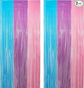 Blue Purple Pink Tinsel Backdrop - GREATRIL Pastel Foil Fringe Curtain Streamers for Pony Theme Birthdays Mermaid Shower Unicorn Girls Party Decorations 2 Packs