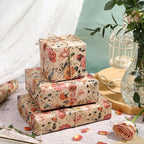 RUSPEPA Blooming Flower Wrapping Paper with Bird and Butterfly Design, 17 in x 32.8 ft Each Roll, Mini Roll Kraft Floral Wrapping Paper for Girls, Women, Spring and Birthday