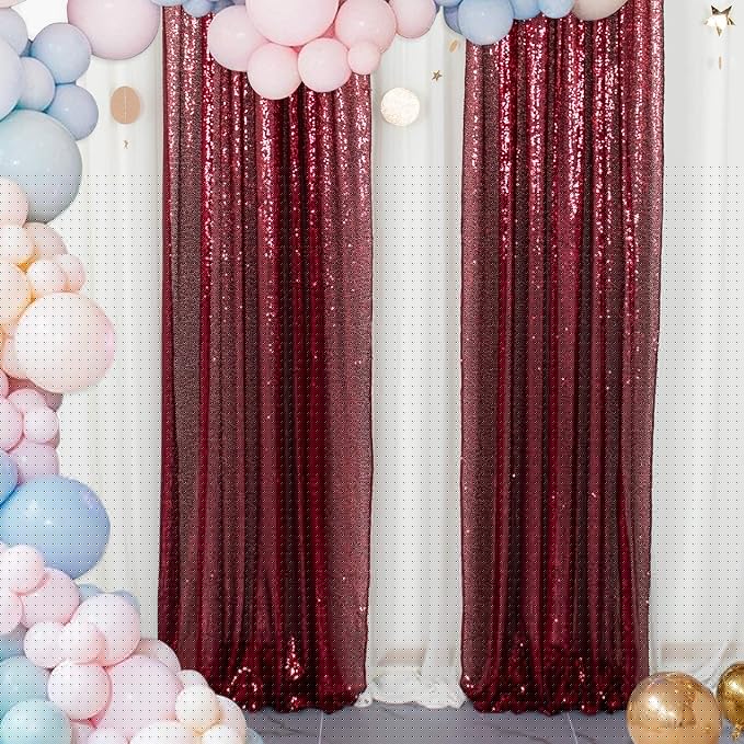 ShinyBeauty Sequin Curtains 2 Panels Burgundy 2FTx8FT Sequin Photo Backdrop Burgundy Sequin Backdrop Curtain Pack of 2-190222E