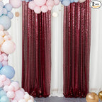 ShinyBeauty Sparkle Backdrop Curtain Burgundy 2 Panels Set Sequin Photo Backdrop Wine 2FTx8FT Sequin Backdrop Curtain Pack of 2-1220S