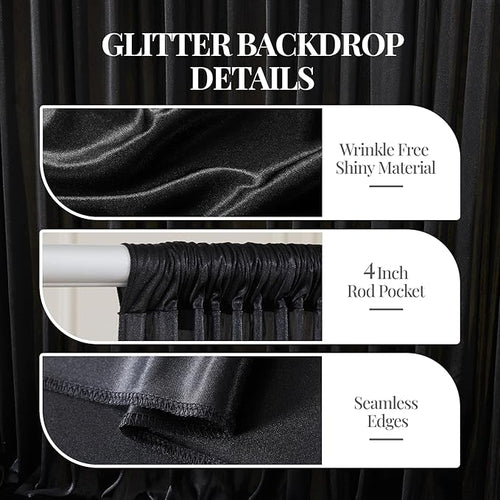 10x10 ft Black Glitter Backdrop Curtain for Parties, Wrinkle Free Satin Photo Backdrop Drapes 2 Panels 5x10FT Shimmer Back Drop Cloth for Wedding Birthday Halloween Photography Background Decor