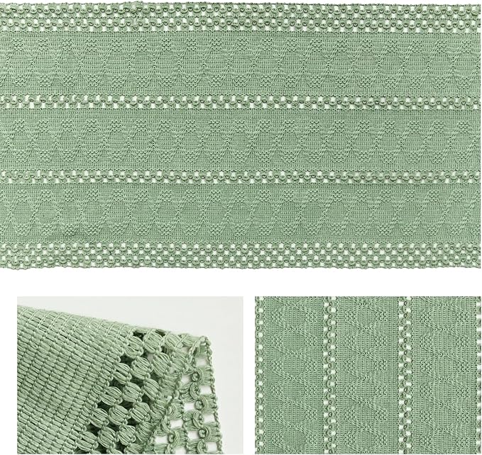 Artoid Mode Light Green Farmhouse Woven Rustic Hollow Table Runner, Seasonal Holiday Hollow Kitchen Dining Table Decoration for Home Party Decor 12x60 Inch