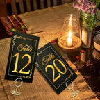Wedding Table Numbers 1-40 and Head Table Card, Black Gold Cards with 41 Gold TableNumber Holders for Wedding Reception