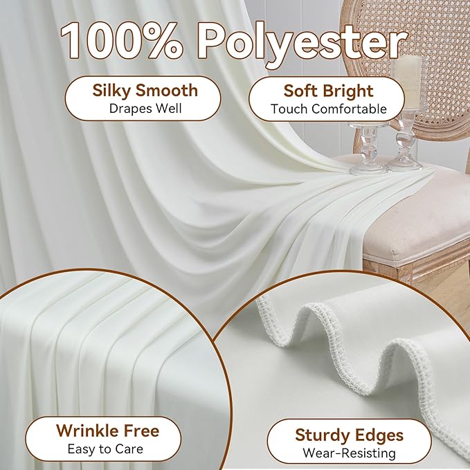 20ft x 15ft Ivory Wrinkle Free Backdrop Curtains for Parties,Silky Polyester Fabric Wedding Ceiling Drapes, 4 Panels 15ft Photo Back Drop Drapes for Baby Shower Photography Stage Background Cloth