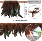 Holmgren 5-7inch Rooster Feathers Trim - 2 Yards Coffee Rooster Feather Fringe Trim for Feather Shawl Cape, Skirt, Earrings, Gloves and Weeding Party Decoration (Coffee)