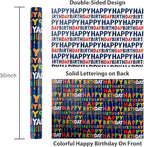 Yarcony Reversible Birthday Wrapping Paper Roll - 17 Inch X 16.5 Ft(23.4 Sq.Ft.Ttl) - Creative Colorful Happy Birthday Lettering & Candle Navy Blue Gift Wrap for Party, Baby Shower & Holiday