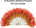 HyeFlora Artificial Fall Flowers Faux Mums for Outdoor Indoor Garden Home Decoration, Faux Flower Daisy with Eucalyptus Leaves Fake Mums Plants Greenery Boxwood Porch Patio, 12 Bundles (F Orange)