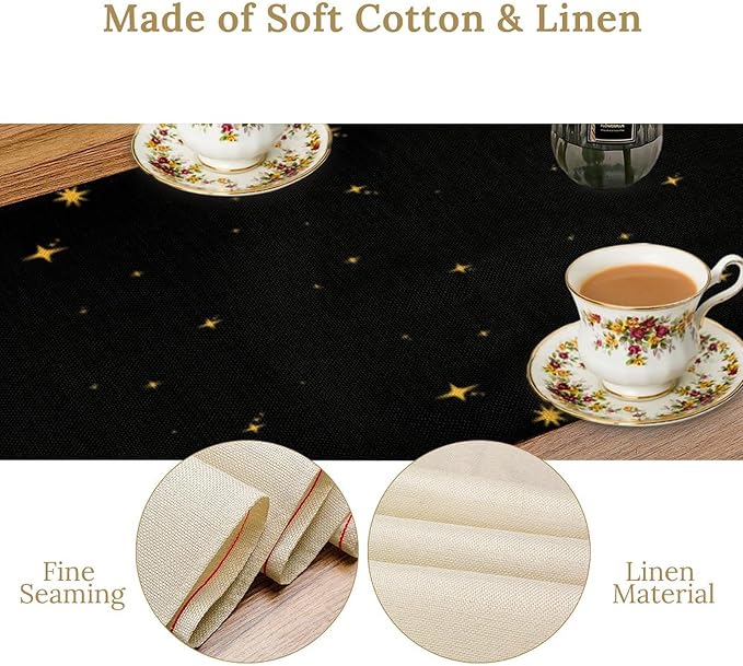 Mushroom Kitchen Table Runner, Gothic Moon Star Plants Witchy Moonlit Flower Butterfly Table Runner for Kitchen Party Living Room Drapes, 13x120 Inch Black