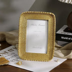 Cuspin 4x6 Picture Frame Vintage Gold Metal Rattan Textured Hand-Crafted Photo Frame with Glass Front, Antique Picture Frame for Tabletop Display & Wall Display, Retro Design Home Decor