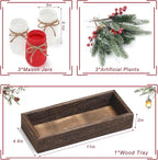 Christmas Mason Jars, Christmas Centerpieces for Tables, Wood Tray & 3 Painted Decorative Jars, Xmas Table Centerpieces Decoration, Farmhouse Dining Table Kitchen Decorations Home Decor
