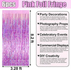 6 Pack Pink Foil Fringe Curtain Backdrop, 3.28Ft x 8.2Ft Metallic Tinsel Foil Fringe Streamer Curtains for Photo Booth, Birthday, Wedding, New Year Party Decorations