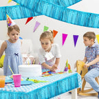 Light Blue Birthday Decorations Tinsel Garland Parade Float Decorations for Trailer 4Pack 12FT Under The Sea Party Decor Ceiling Fringe Banner Backdrop for Streamers Party Decorations
