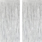 Silver Foil Fringe Curtain 3.3×8.3FT 2 Packs, Metallic Tinsel Curtains Party Streamers for Birthday Graduation Baby Shower Decoration (2pcs,3.3FT×8.3FT, Silver)
