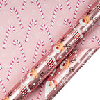 LeZakaa Christmas Pink Wrapping Paper Mini Roll, Santa Claus & Candy Cane, Metallic Foil, Rose Gold Foil Reversible Design for Festive Winter Holiday, Family Gathering, 17 inches x 32.8 Feet