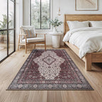 Bloom Rugs Washable Non-Slip 4' x 6' Rug - Red/Green/Cream Traditional Medallion Area Rug for Living Room, Bedroom, Dining Room, and Kitchen - Exact Size: 4' x 6'