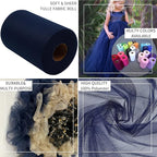 Navy Blue Tulle Fabric Rolls 6 Inch by 200 Yards (600 feet) Fabric Spool Tulle Ribbon for DIY Navy Blue Tutu Bow Baby Shower Birthday Party Wedding Decorations Craft Supplies