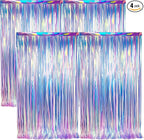 BTSD-home 4 Pack Iridescent Party Streamers Tinsel Foil Fringe Curtain Holographic Backdrop Metallic Shiny Photo Booth for Wedding Birthday Baby Shower Bachelorette Theme Party Decorations