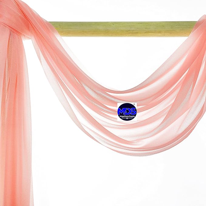 MDS Halloween Chiffon Draping Fabric - 2 Panel, 30" Wide x 75ft Long - Sheer Spooky Arbor & Canopy Drapery for Haunted House Backdrops, Party Ceilings, DIY Costumes & Themed Events - Peach