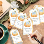 50 Pcs Fall Gift Tags, 2.1"×3.5" Thank You Gift Tags for Party Favors, Pumpkin Happy Fall Thanksgiving Gifts Tags for Party Favor - B10