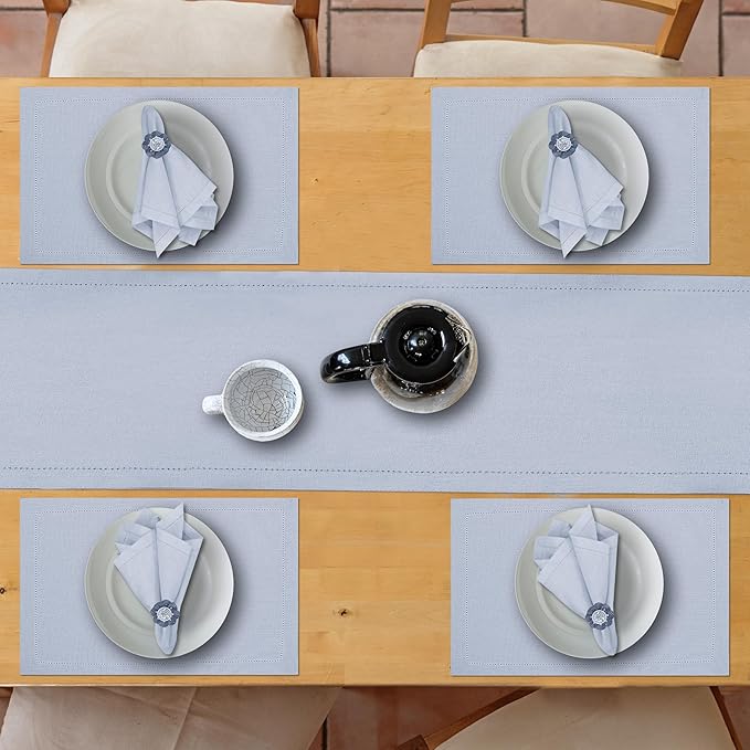 Ruvanti Linen Table Runner 72 Inches, Classic Hemstitch, Washable, Reusable, Non-Slipping, Stain Resistant- Perfect for Parties, Weddings, Dinners, Thanksgiving, Christmas, Indoor use – Arctic Ice