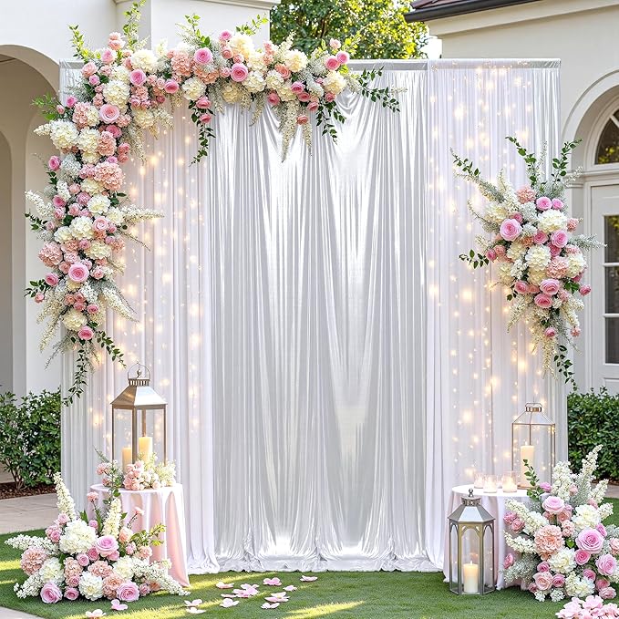 leegleri 20x10ft Thick Silver Glitter Backdrop Curtain Panels for Parties, Wrinkle Free Sequin Sparking Photo Backdrop Drapes, 4 Panels 5x10ft Shimmer Back Drop Cloth for Wedding Birthday Photography
