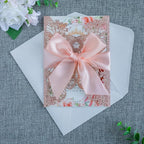 20 PCS 5.12x7.2 Butterfly Quinceanera Invitation, Laser Cut Wedding Invitation Cards with Envelopes for XV Anos Bridal Shower Baby Shower Invite (Rose Gold Glitter)