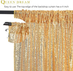 QueenDream Gold Sequin Backdrop Curtain Party Decorations: 10ft x 10ft Glitter Background Sequin Fabric for Wedding Birthday Ceremony