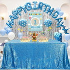 QueenDream Aqua Blue Tablecloth 90 x 132 Inch Sequin Tablecloth for Party Decorations Glitter Tablecloth for Bridal Baby Shower Wedding