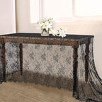 Black Lace Tablecloth Halloween Table Fabric 60x120 Inch for Scary Movies Rustic Wedding Bridal Shower Party Decoration Rectangle Overlay Long Vintage Embroidered Reception Table Cloth Decor
