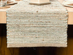 Chardin home Natural Jute Table Runner 13x72 Inch – Vintage Boho Rustic Table Decor – Handwoven Table Runner in Natural Jute and Sage Green-White – Farmhouse Dining or Console Table Accent