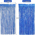 4 Pack 3.3 ft x 6.6 Wavy Sparkle Dark Blue Foil Fringe Backdrop Curtain - Navy Blue Streamer Backdrop Tinsel Curtains for Door Streamers Ocean Birthday Party Decorations Disco Party