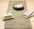 Chardin home Natural Jute Table Runner 13x48 Inch – Vintage Boho Rustic Table Decor – Handwoven Table Runner in Natural Jute and Green – Farmhouse Dining or Console Table Accent