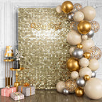 Qcity Light Gold Shimmer Wall Backdrop 24PCS, Black Back Not See-Through Design, Square Sequin Glitter Backdrop Panel, Perfect for Outdoor Events, Birthdays, Wedding and Party Decoration