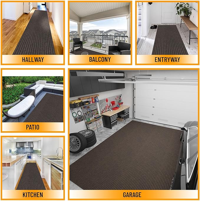 Ottomanson 2'7" x 24' Hallway Runner with Scraper Pile - Extra Durable Non-Slip Rug Mat for Indoor & Outdoor Use - Ideal for Kitchen, Entryway & Garage - High-Traffic Carpet, Brown