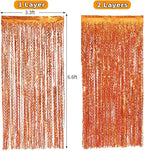 4 Pack Orange Wavy Metallic Tinsel Foil Fringe Curtains | 3.3 ft x 6.6 ft Party Streamer Backdrop Photo Booth for Orange Basketball Party Decorations Holloween Christmas