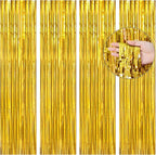 BTSD-home Gold Foil Fringe Curtain, Metallic Photo Booth Backdrop Tinsel Door Curtains for Wedding Birthday Bridal Shower Baby Shower Bachelorette Christmas Party Decorations(4 Pack, 8ft x 3ft)