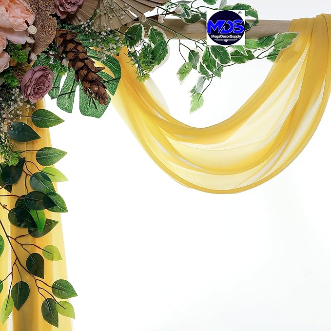 MDS Halloween Chiffon Draping Fabric - 1 Panel, 30" Wide x 50ft Long - Sheer Spooky Arbor & Canopy Drapery for Haunted House Backdrops, Party Ceilings, DIY Costumes & Themed Events - Gold