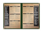 Goodsmart Restaurant Menu Covers – Green 25 Pack, 4-View 8.5" x 14", Side-Loading Vinyl & Plastic Menu Holders, Clear Menu Sleeves, Leather-Style Café Covers with Gold Corners