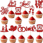 Ephlyn 30Pcs He Asked She Said Yes Cupcake Toppers Glitter Engagement Cupcake Toppers Diamond Ring Heart Love I Do Cupcake Picks for Engagement Wedding Party Cake Decorations Red