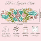 Handmade Beaded Table Runner -35 Inch Spring Floral Runner with Butterflies, Pink Flowers, and Green Leaves -Pastel Table Decor for Easter, Dining Room, Entryway, or Garden Party (Multi) - CLEENTABLE