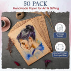 Wanderings Handmade Antique Deckle Edge Blank Paper - 8.25 x 11.7 - A4 Size Package of 50 - Recycled Watercolor Mixed Media Loose Leaf Paper for Writers Invitations Crafts - Thick 150 GSM