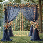 10×10ft Navy Blue Tulle Backdrop Curtain with Lights String for Parties, Sheer Photo Backdrop Curtains for Wedding Party Photography Background
