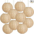 10Pcs 10" Boho Fall Party Decorations, Hanging Round Print Burlap Paper Lanterns for Office Classroom Ceiling Home Patio Neutral Baby Bridal Shower Wedding Rustic Thanksgiving Decor (10inch)
