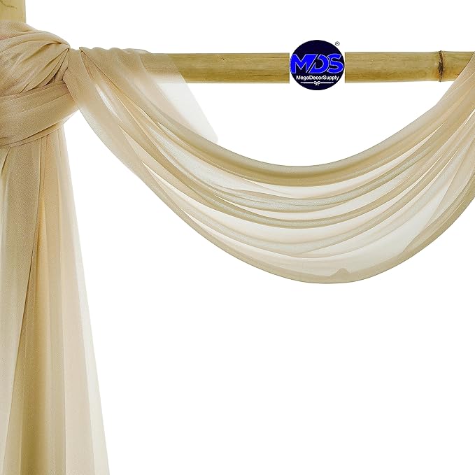 MDS Halloween Chiffon Draping Fabric - 1 Panel, 30" Wide x 75ft Long - Sheer Spooky Arbor & Canopy Drapery for Haunted House Backdrops, Party Ceilings, DIY Costumes & Themed Events - Champagne Gold